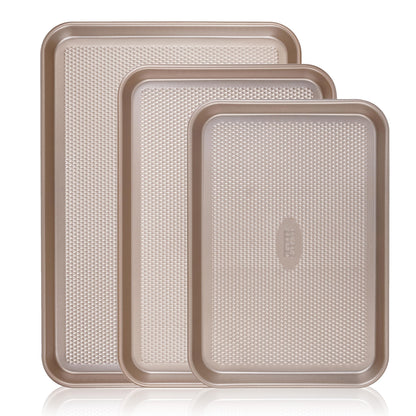 Baker's Secret Baking Sheet Pan Set, 3x Cookie Sheets for Oven, Diamond Texture Premium Air Flow, Set of 3 Baking Trays, Extra Thick 0.6mm with Diamond Base PFOA, PFOS, PTFE and PFAS free