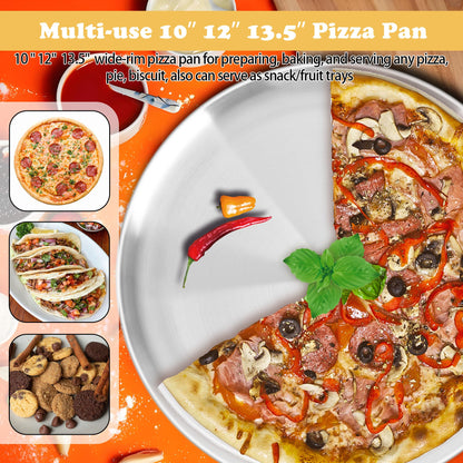 AWTBDP Pizza Pan for Oven, Non-Stick Stainless Steel Pizza Pans, Round Pizza Steel Tray for Baking Supplies & Kitchen, Restaurant, Home (13.5 Inch & 12 Inch & 10 Inch), Dishwasher Safe & Easy Clean