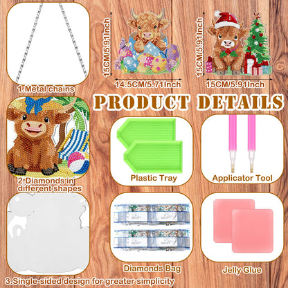 Cinnvoice 12 Pcs Seasonal Diamond Art Wreath Kits Holiday 5d DIY Diamond Painting Signs Germ Hanging Art Ornaments for Wall Door Decorations (Cow)