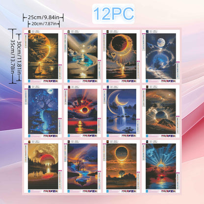 12 Pack Diamond Art Kits for Adults, Sunset Landscape 5D Diamond Painting for Adult Beginners,DIY Full Drill Round Gem Painting Dot Art Sets,Home Wall Decor 9.8x13.8 Inch