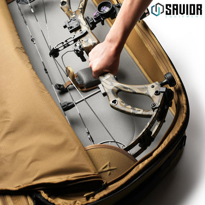 Savior Equipment Hyperion Deluxe Compound Bow Case Soft Shell Bag Fits 32" 36" 40" ATA, w/CamShield Cover & Quick-Release Grip Wrap, w/Backpack Shoulder Straps (Coyote Brown, 32" ATA)