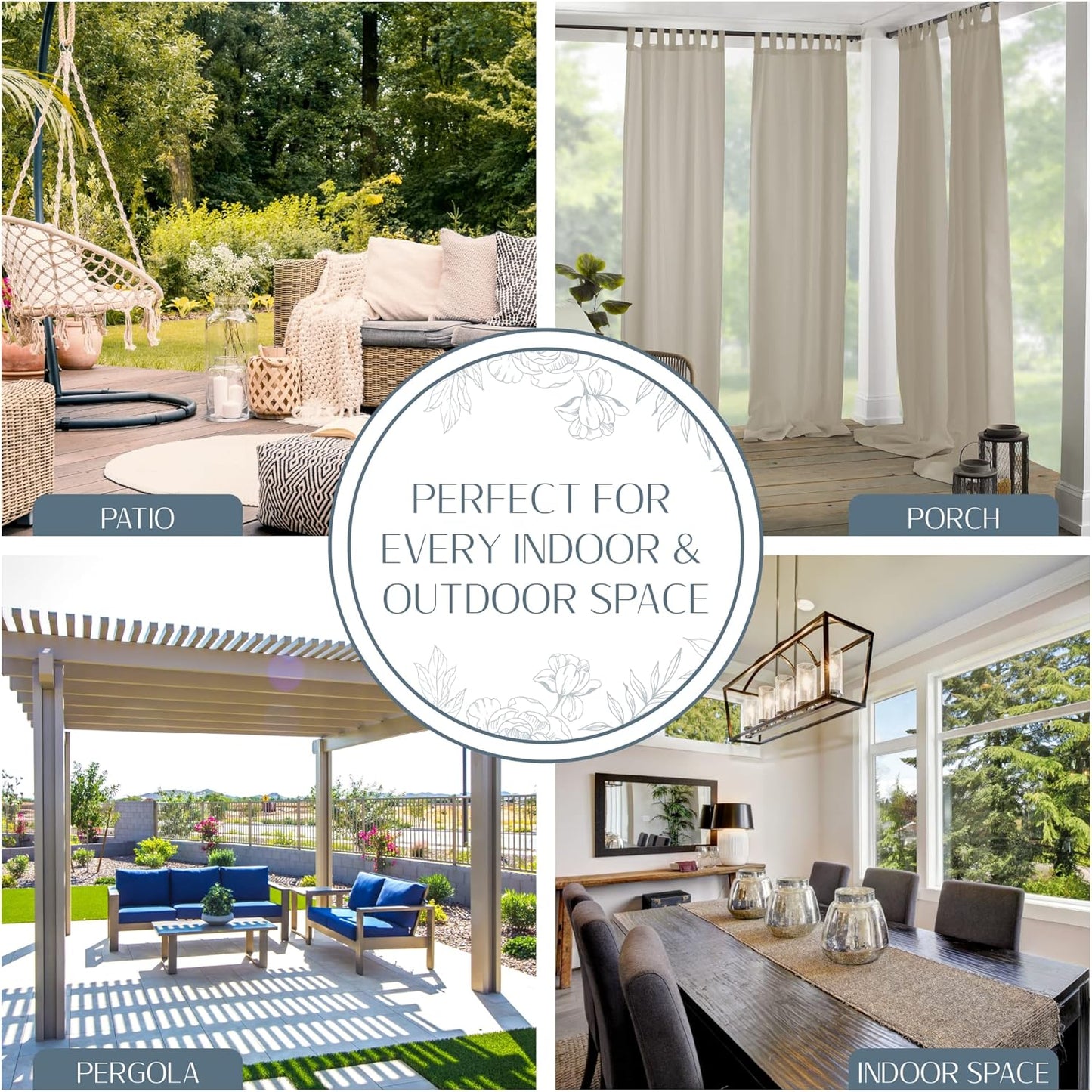 Elrene Home Fashions Matine Weatherproof Tab-Top Indoor/Outdoor Curtain Panel, 52”W x 108”L, Taupe