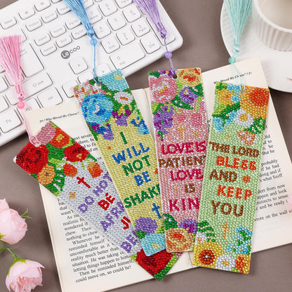 4 Pcs Flower Diamond Painting Bookmark for Books, Journals, Planners｜DIY Diamond Art Kits for Reading Women & Men｜Beautiful Book Marks Gifts for Book Lovers｜Reading Accessories for Adults & Kids