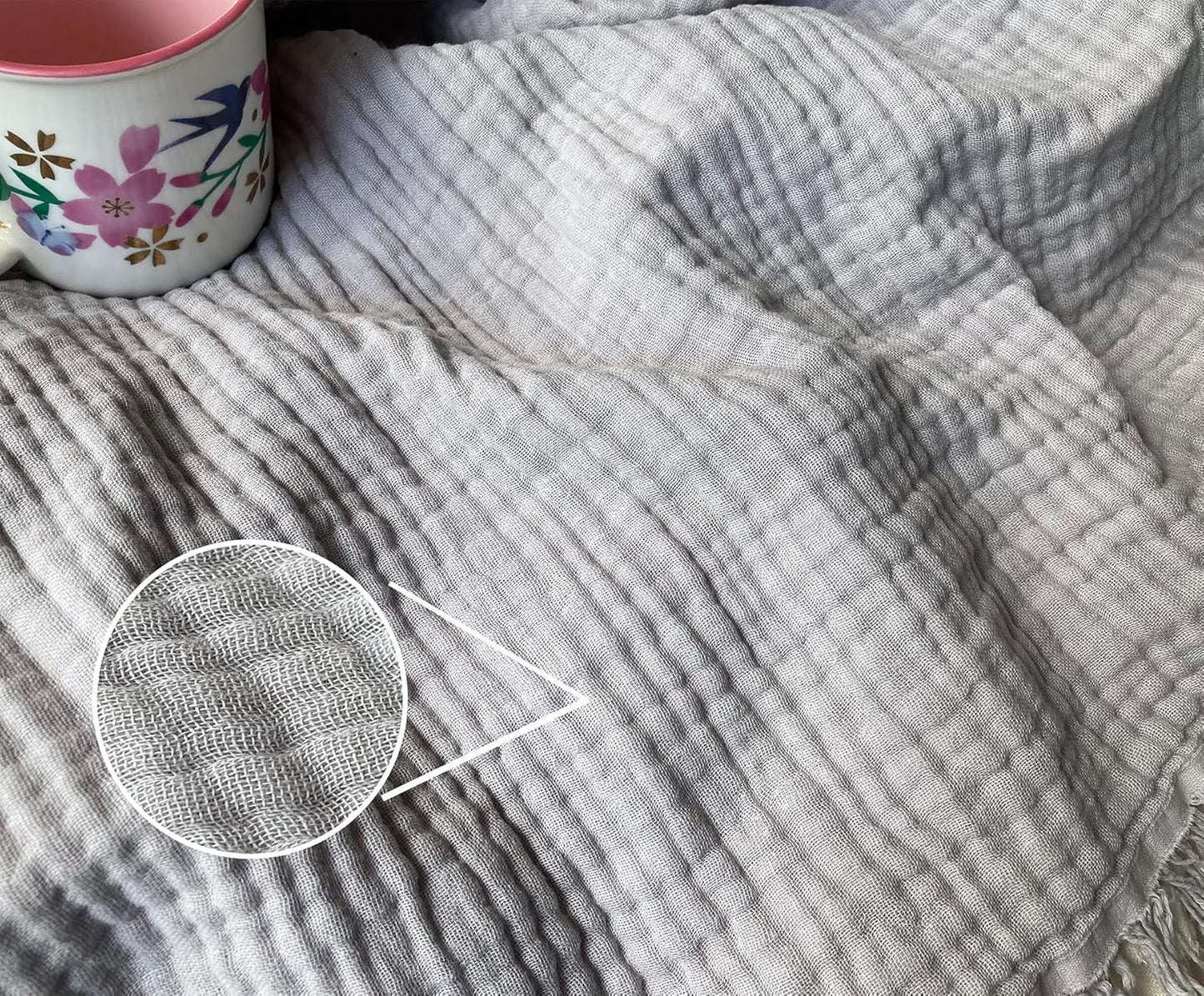 KyraHome 100% Organic 90"x104" King Cotton Blanket, Plant Dyed, Lightweight Gauze Muslin for Summer, Light Grey