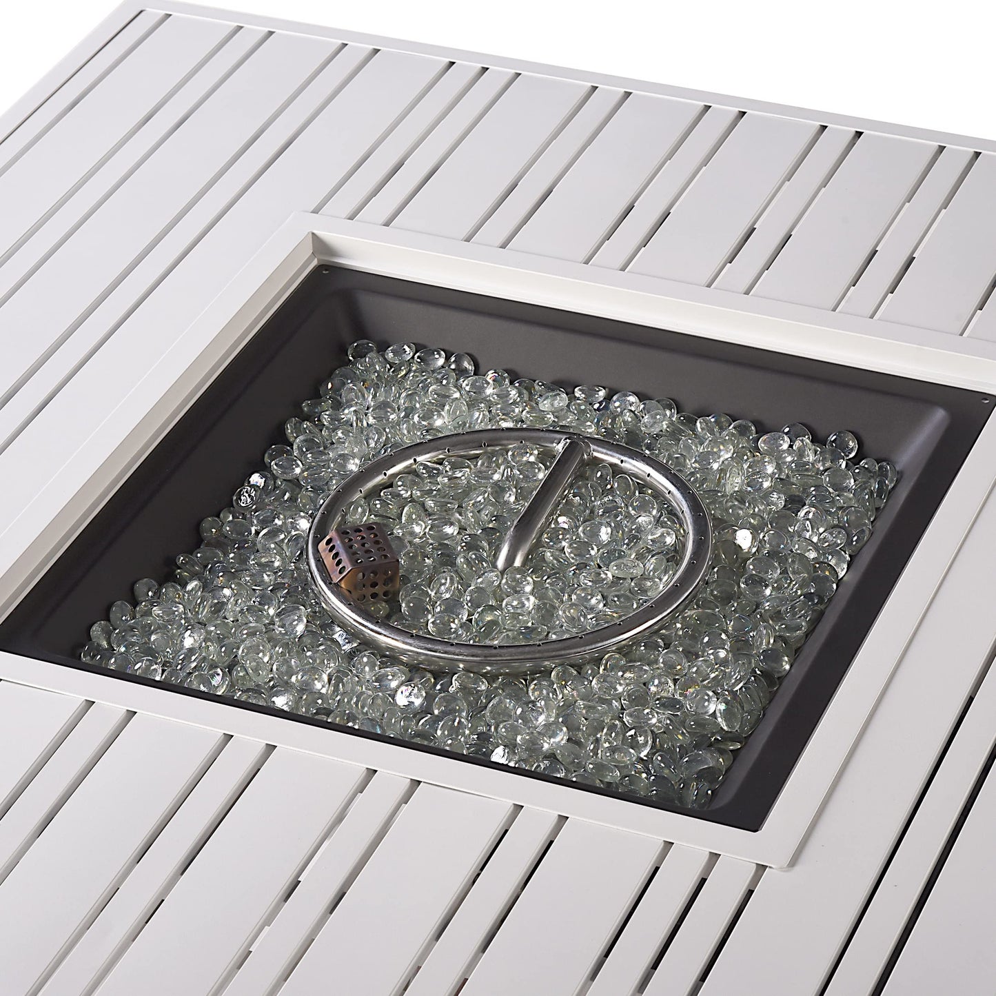 Oakland Living Square 42 in. x 42 in. Aluminum Propane Fire Pit Table with Glass Beads, Two Covers, Lid, 57,000 BTUs in White Finish