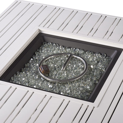 Oakland Living Square 42 in. x 42 in. Aluminum Propane Fire Pit Table with Glass Beads, Two Covers, Lid, 57,000 BTUs in White Finish
