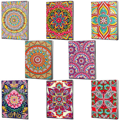 Tenceur 8 Pcs Diamond Art Notebooks Kits for Adult DIY 5D Colorful Mandala Flower Journal Notebook Notepad Sketchbook with Tools Birthday Gifts for Study Home Office Art Drawing