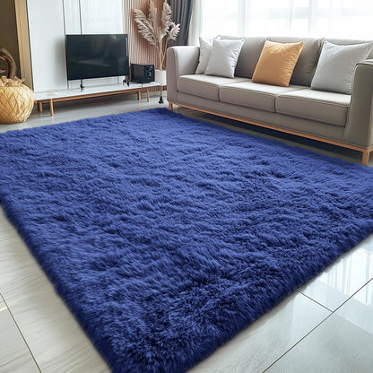 OLANLY Large Area Rug - Soft Fluffy Shaggy Carpet for Living Room & Bedroom | Navy Blue 8x12
