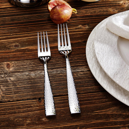 KEAWELL Premium 4-Piece 8.3" Louis Hammered Dinner Fork Set, 18/10 Stainless Steel, Squared Edge with Smooth Rounded Edges for Comfort, Dishwasher Safe (4, 8.3" Dinner Fork)