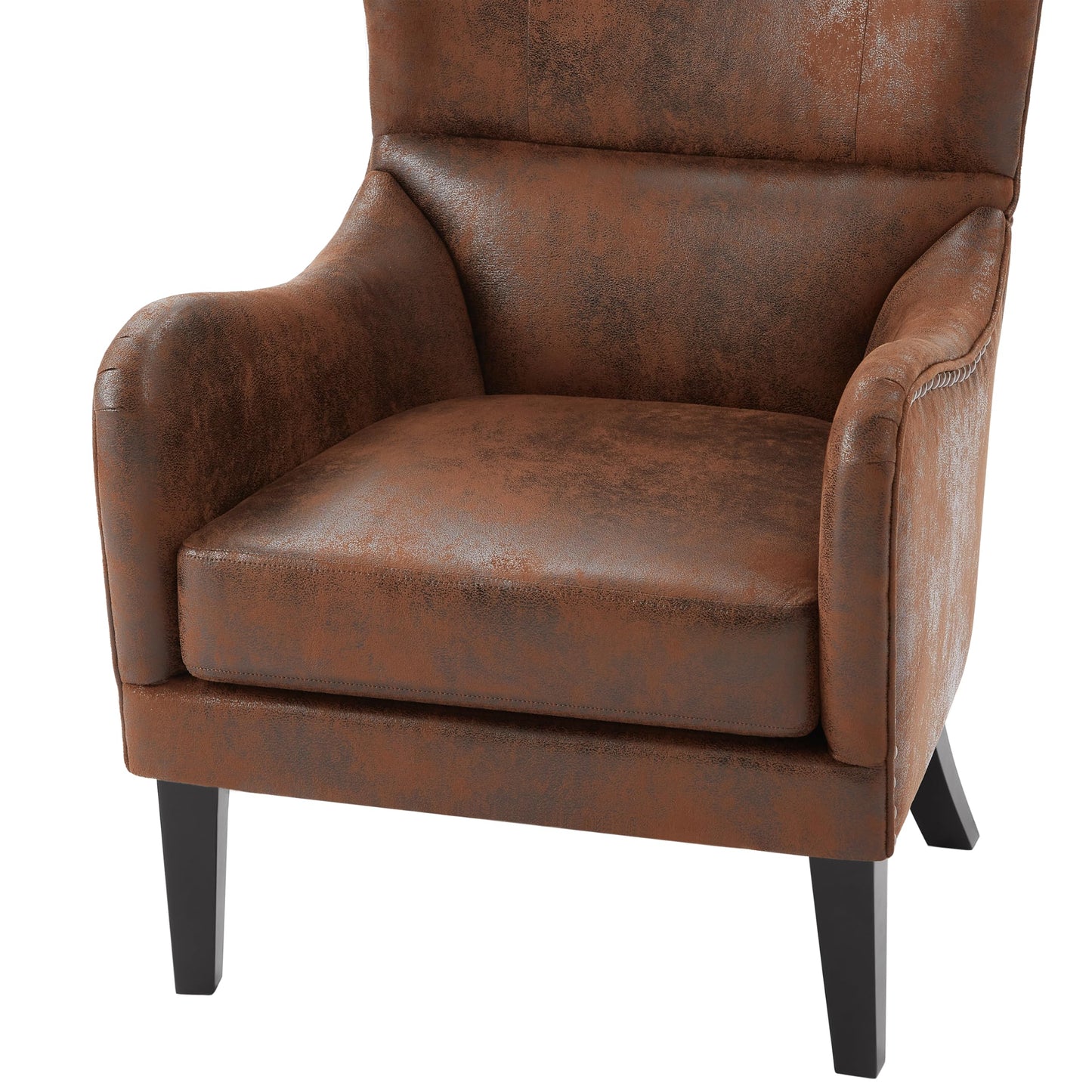Christopher Knight Home Elber Mid-Century Modern Wingback Accent Chair Set of 2, Faux Suede Fabric Upholstered Club Chairs Set with Cushions, Wooden Comfy Reading Chair for Bedroom Living Room, Brown