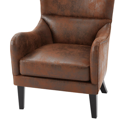 Christopher Knight Home Elber Mid-Century Modern Wingback Accent Chair Set of 2, Faux Suede Fabric Upholstered Club Chairs Set with Cushions, Wooden Comfy Reading Chair for Bedroom Living Room, Brown