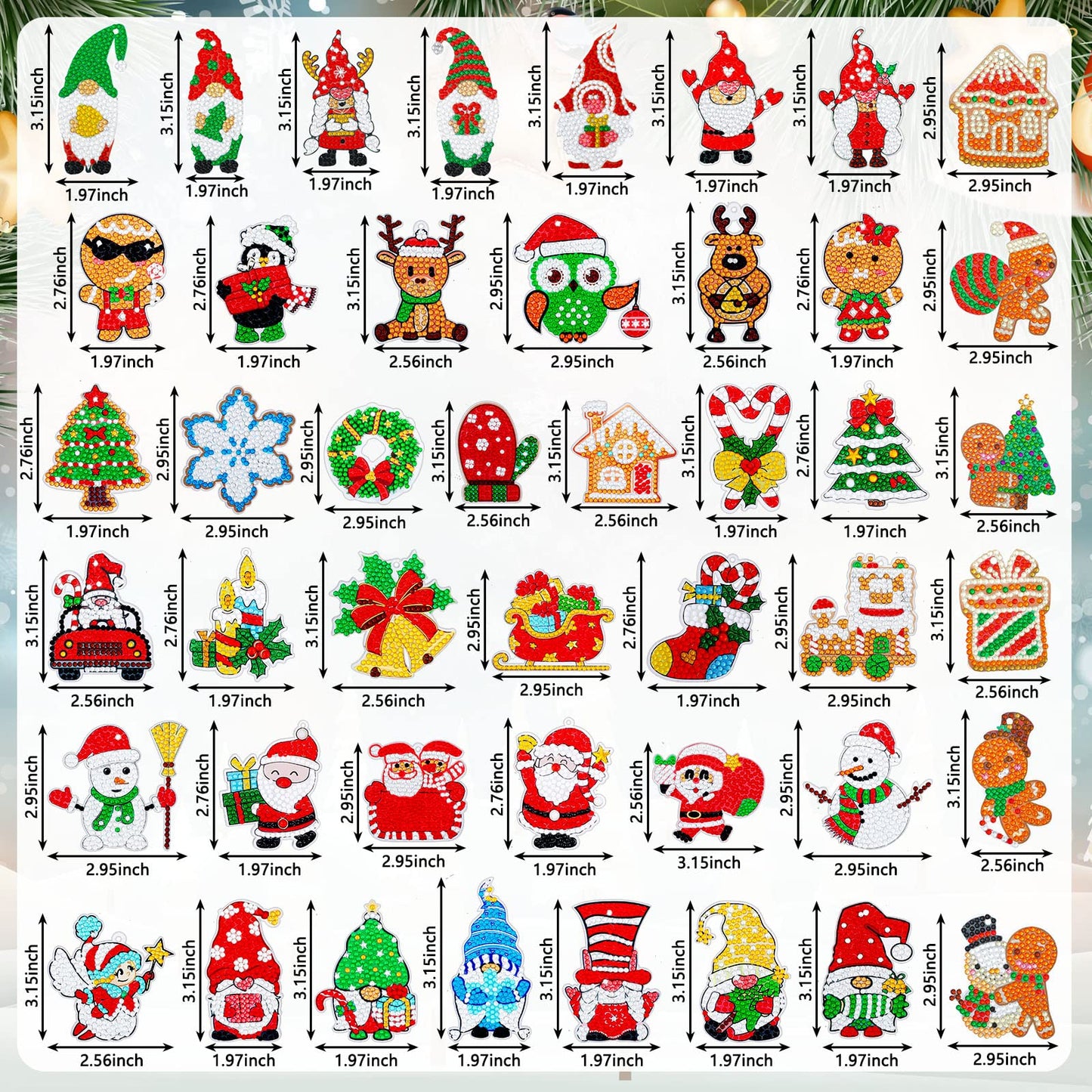 Tudomro 45 Pieces Christmas Diamond Painting Keychains Diamond Art Ornaments Key Chain Resin DIY Diamond Painting Key Ring Rhinestone Pendant Ornament Hanging Ornaments for Xmas Tree Decorations