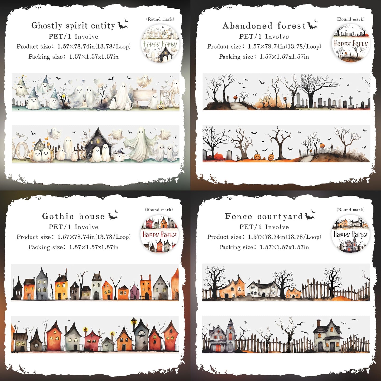 8 Rolls Gothic Themed Decorative Tapes Set,PET Halloween Washi Tape Set