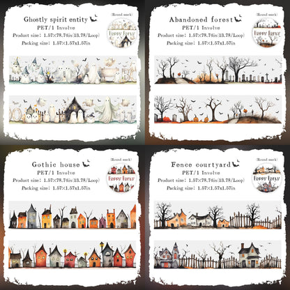8 Rolls Gothic Themed Decorative Tapes Set,PET Halloween Washi Tape Set