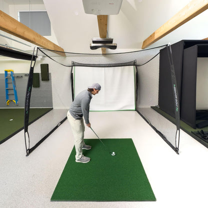 The Indoor Golf Shop - Golf Net 10' x 8' with Impact Screen Knotless Golf Hitting Net with Simulator Screen for Indoor and Outdoor Practice - Arrives Ready to Assemble and Use