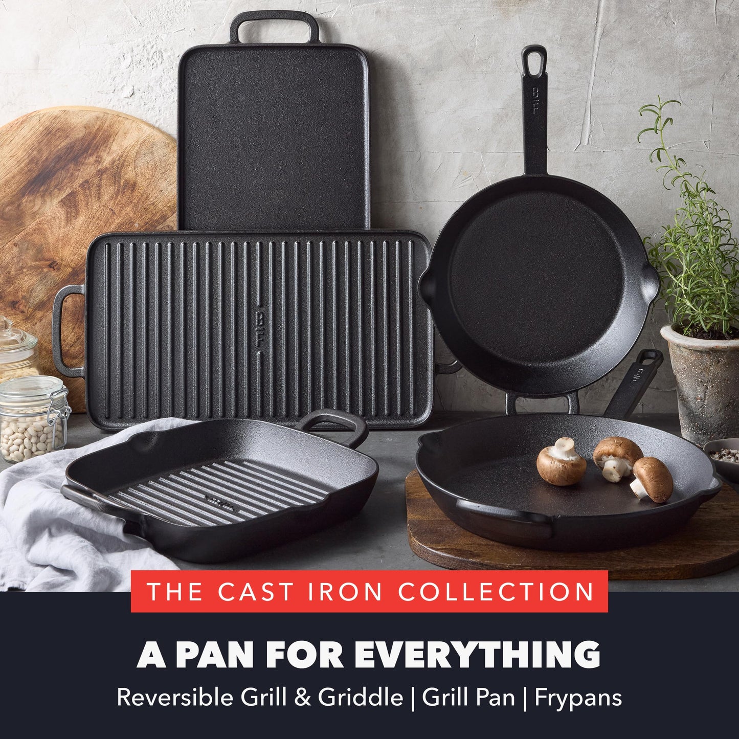 GreenPan x Bobby Flay Cast Iron 11” Square Grill Pan, Pre-Seasoned Professional Grade Heavy Duty Skillet, Helper Handles, Induction Suitable, Stovetop, Oven, BBQ & Fire, Indoor & Outdoor Use, Black
