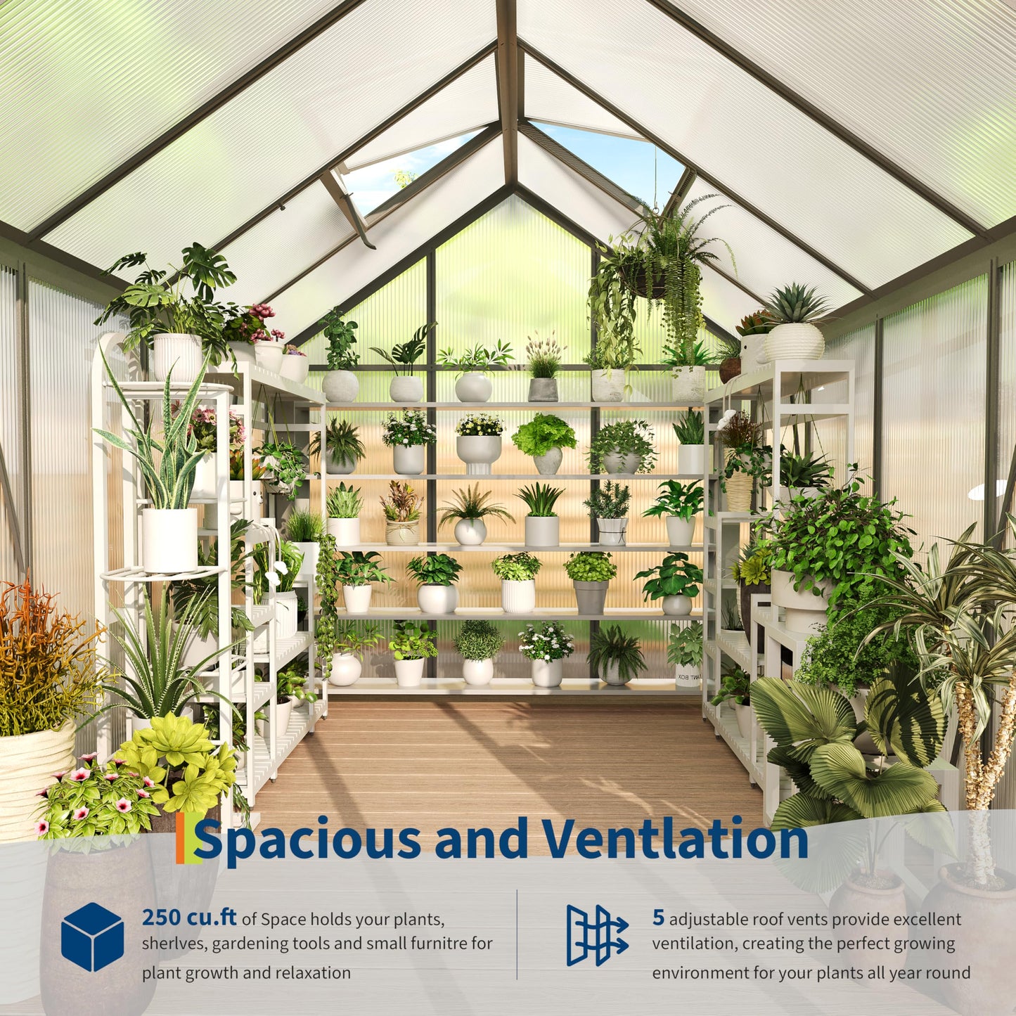 Garvee 6x8 Ft Polycarbonate Greenhouse - Free-Standing Greenhouse for Outdoors with Rust-Resistant Aluminum Frame, Gutter System & Roof Vent, Ideal for Seed Starting & All-Season Plant Protection