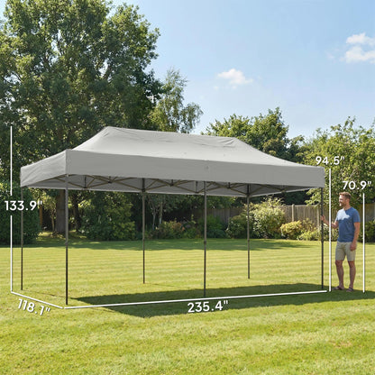 Outsunny 10 x 20 ft Pop Up Canopy Tent, Heavy Duty UPF50+ Outdoor Portable Instant Canopy Shelter with Wheeled Carry Bag, Sandbags, Adjustable Height for Parties, Events, Camping, White