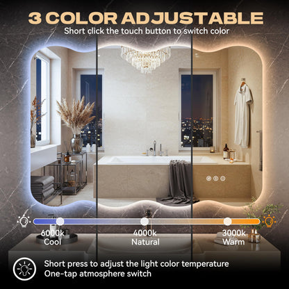 Hasipu Wavy Full Length Mirror with Lights - 55"×30" LED Wavy Floor Mirror, Frameless, Dimmable, Standing or Vertical/Horizontal Wall-Mounted Mirror for Bedroom, Living Room, Cloakroom