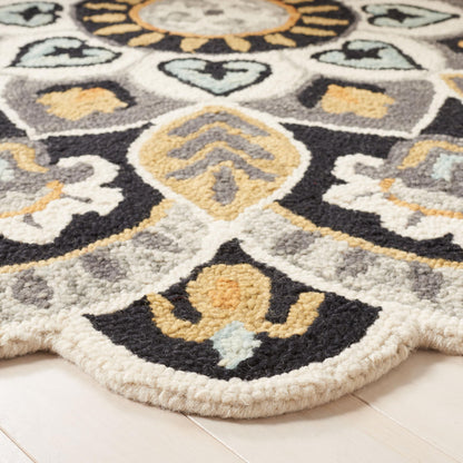 SAFAVIEH Novelty Collection Area Rug - 9' Round, Ivory & Black, Handmade Boho Floral Rustic Country Wool, Ideal for The Living Room, Dining Room, Bedroom (NOV604Z-9R)