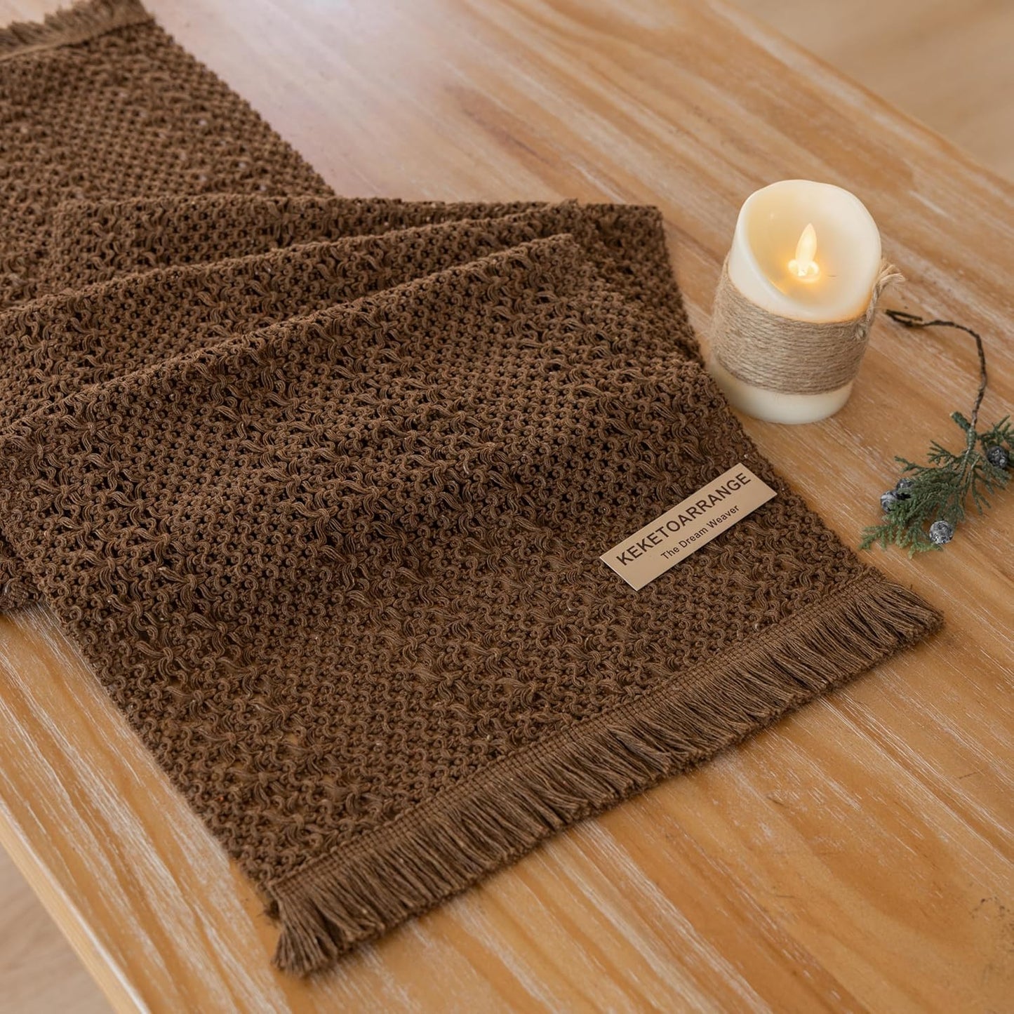 13x48 Inches Keketoarrange Boho Brown Table Runner for Home Decor Farmhouse Small Macrame Woven Burlap Jute Rustic