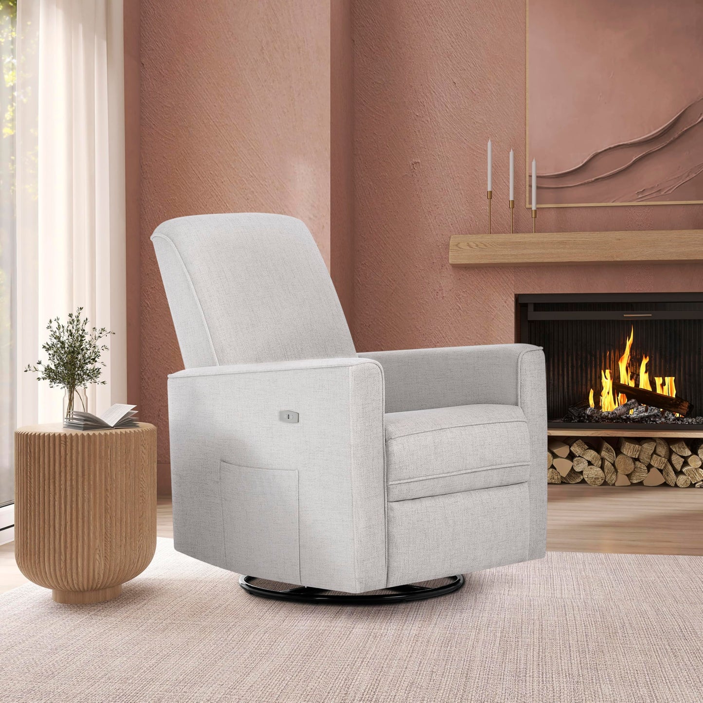 Evolur Harlow Upholstered Power Glider Recliner with USB Charging – Rocking & 275° Swivel with Smooth Glide – Greenguard Gold & FSC Certified – Modern Nursery and Living Room Chair in Fog