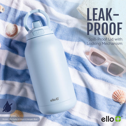 Ello Hydra 64oz Stainless Steel Water Jug with Locking Leak Proof Lid | Reusable Half Gallon Vacuum Insulated Metal Bottle with Silicone Straw, Keeps Drinks Cold All Day, Gift Ready, Grey