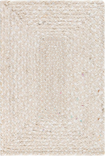 Unique Loom Braided Chindi Collection Area Rug - Layer, Ivory/Beige (2' x 3' 1" Rectangle)