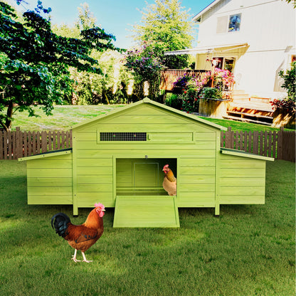 KEIKI Large Wooden Chicken Coop for 6-8 Chickens, Outdoor Hen House, Poultry Pet Hutch Cage with 2 Nesting Boxes, 2 Free-Range Doors, Perch, Pull-Out Tray, Green