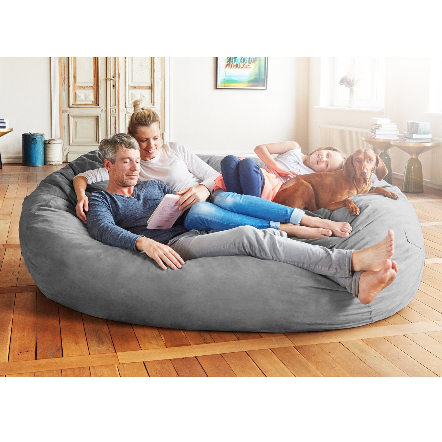 Lumaland Luxurious Giant 7ft Bean Bag Chair with Microsuede Cover - Ultra Soft, Foam Filling, Washable XXL Sofa for Kids, Teenagers, Adults Sack Dorm, Family Room Dark Grey