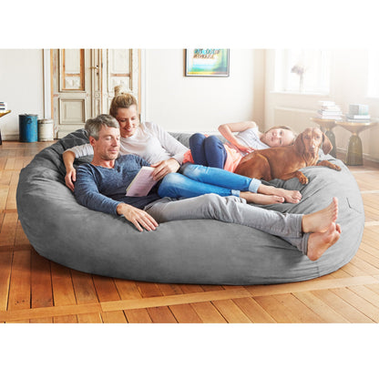 Lumaland Luxurious Giant 7ft Bean Bag Chair with Microsuede Cover - Ultra Soft, Foam Filling, Washable XXL Sofa for Kids, Teenagers, Adults Sack Dorm, Family Room Dark Grey