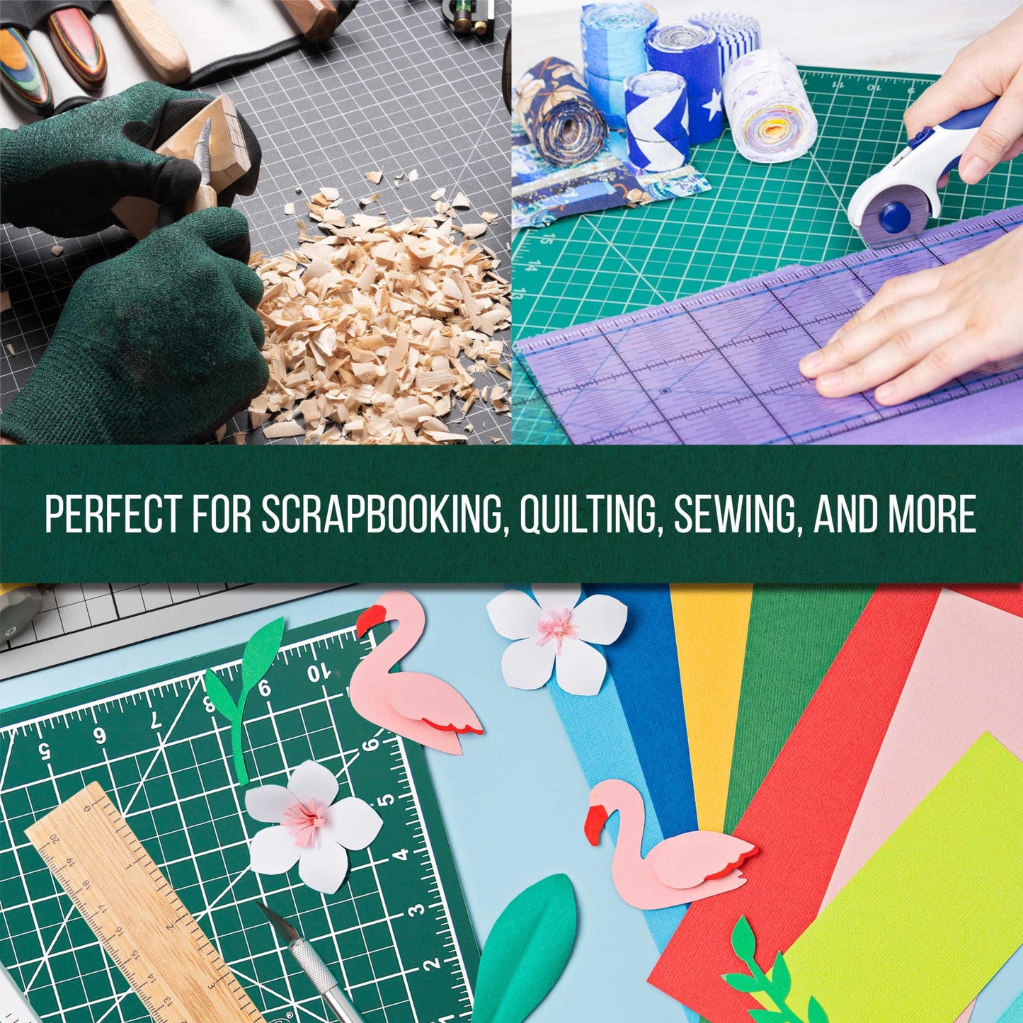 U.S. Art Supply 9" x 12" Self-Healing Cutting Mat 5-Ply (2 Pack) - Double-Sided Green/Black Craft Mat, Non-Slip Cutting Mats for Crafts, Sewing, Quilting, Scrapbooking