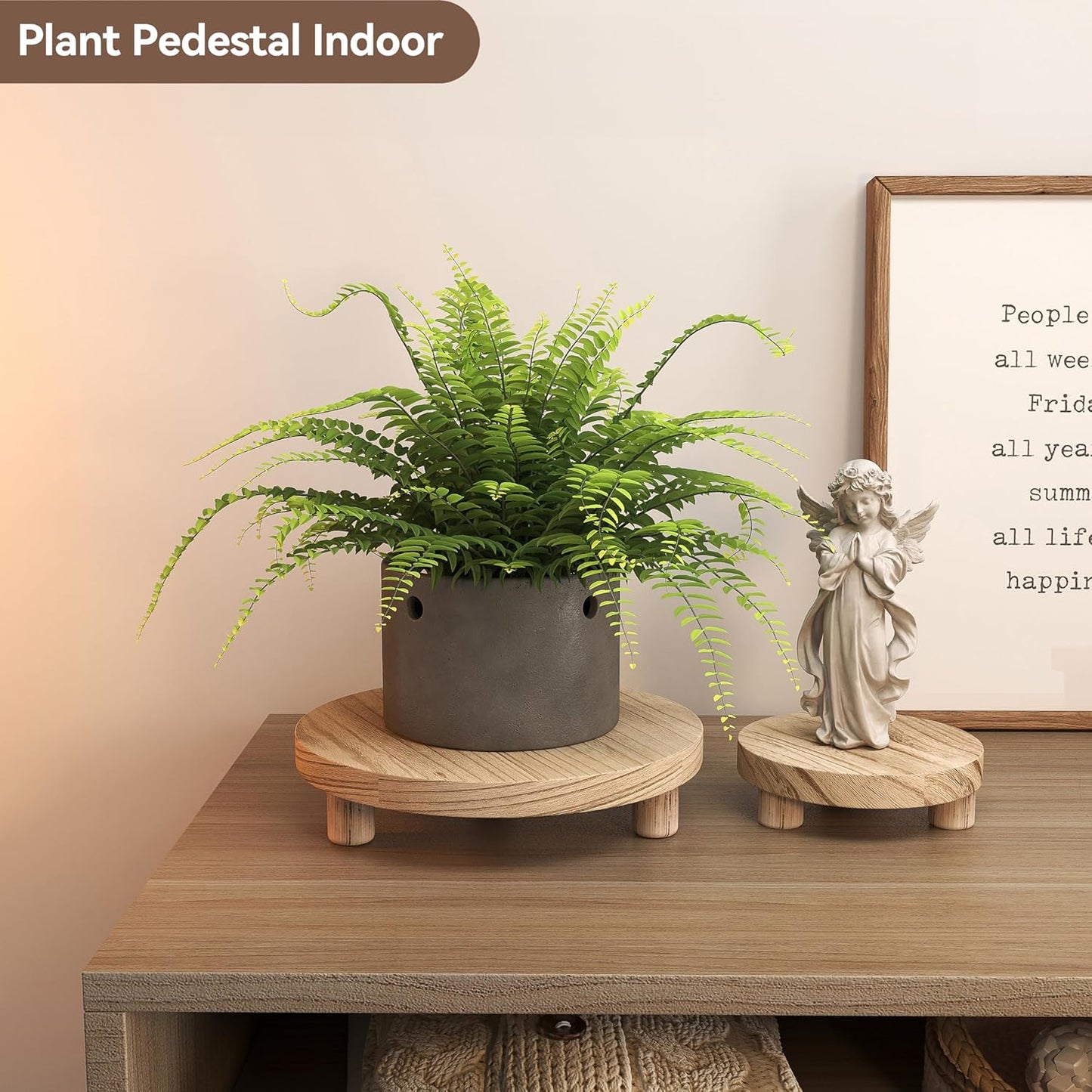 3 6/8/10" Counter Pcs Wood Plant Stand Indoor Outdoor, Wooden Stool Display Stand Round Riser Flower Pot Holder Small