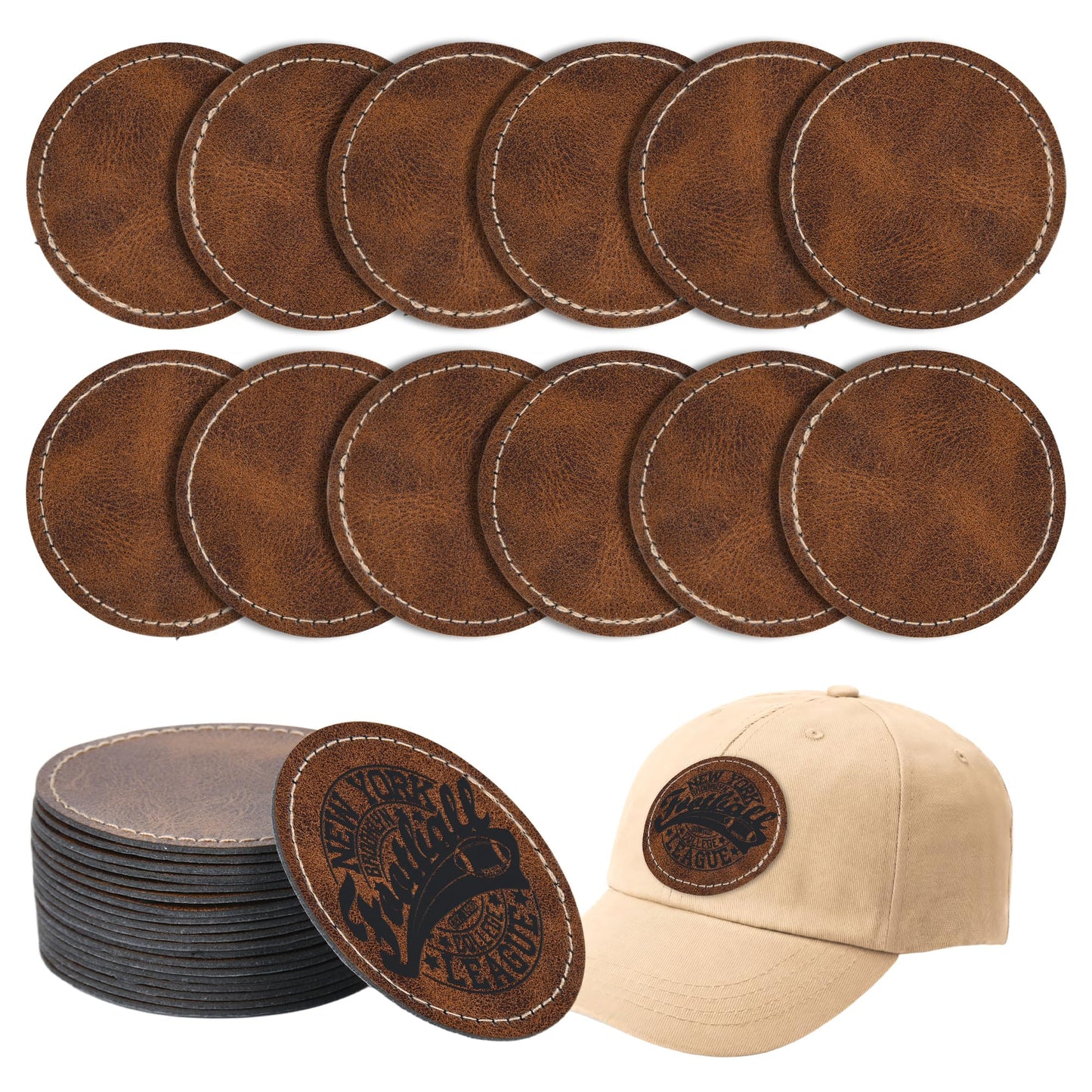 BUVKHMX Faux Leather & Leatherette Hat Patches - 60 Pack Blank Laserable Patches with Adhesive Backing for Customization, Fabric Repair, Sewing & Laser Engraving Supplies (2.5Inch)