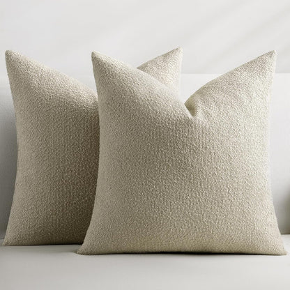 22 22 Inch Set 2, Cozy Throw Pillow Covers x of Beige Decorative Accent Solid Boucle Textured Pillow Cover, Neutral