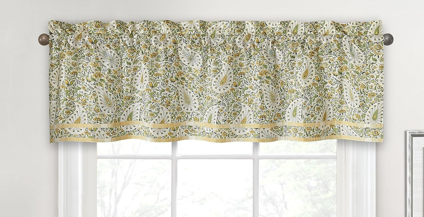 Waverly Paisley Verveine Valance for Window, Rod Pocket Curtain for Kitchen and Living Room, 52 in x 16 in, Spring