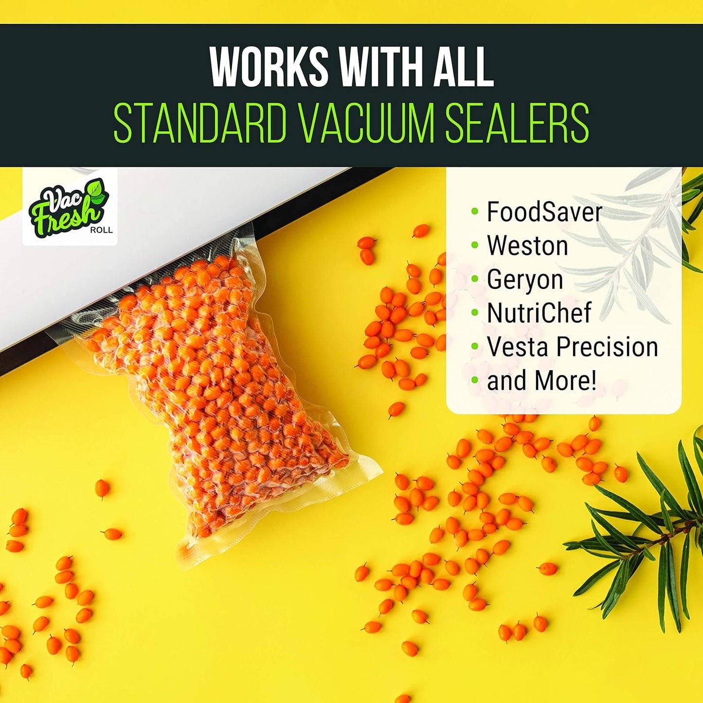 Vac Fresh Food Vacuum Sealer Rolls (8" x 50', 1 Roll), 3.5mil VF850 Embossed Food Storage Bags