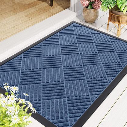 Smiry Front Door Mat Outside Entrance, Heavy Duty Outdoor Indoor Mat, Natural Rubber Doormat, Non Slip, Trap Dirt and Moisture, Easy Clean, Low Profile Patio Porch Entryway Mat, 59x35, Blue