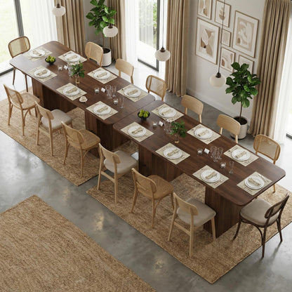 Extendable Dining Table for 6-10 People, 63" to 79" Modern Farmhouse Rectangular Kitchen Table with 4 Drawers, Space-Saving Dining Room Table with Removable Leaf for Living Room Home Office (Walnut)