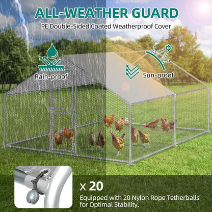YITAHOME Large Metal Chicken Coop Run Pen for 10-20 Chickens, Walk-in Poultry Cage Hen Run House w Waterproof & Anti-UV Cover, Outdoor Chicken Cage for Outside, Backyard, Farm (13.1 x 9.8 x 6.4 ft)