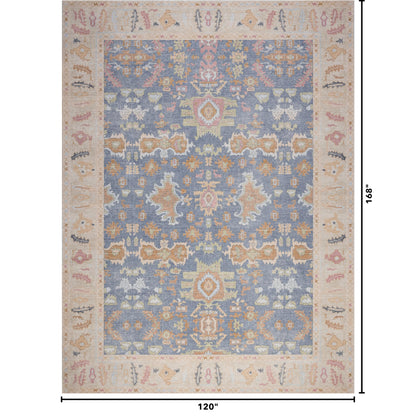Kuden 10x14 Large Area Rug, Machine Washable Area Rug with Non-Slip Backing, Vintage Style, Soft, Easy Clean, Low Pile Rug for Living Room, Bedroom, Dining Room