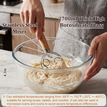 Complete Sourdough Starter Kit with 9" Round & 10" Oval Indonesian Rattan Proofing Baskets, Glass Mixing Bowl, Fermentation Cup, Bread Lame, Storage Bag, and other Tools for Homemade Bread Baking