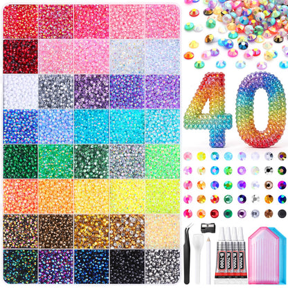 JOICEE 40000 Pcs Resin Jelly Rhinestones for Bedazzling, 40 Colors 3mm Flatback Crystal Rhinestones Gems Bedazzling Kit for Nail Art Diamond Art Crafting Makeup