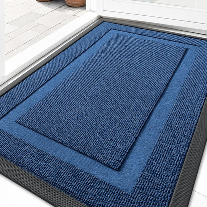 OLANLY Waterproof Front Door Mat - All-Season Natural Rubber Doormat | Easy Clean, Low Profile, 29.5x17, Navy Blue