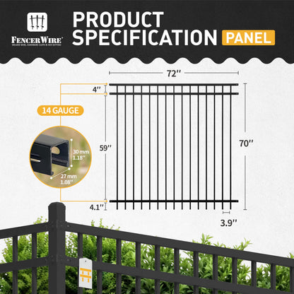 Fencer Wire 100FT Heavy Duty Flat Top Fence Barrier Kit, Anti-Rust Metal Steel Fence with 6FT Height X 6FT Width Panels, with Arched Gate, Posts, Connectors, Outdoor Fencing for Yard