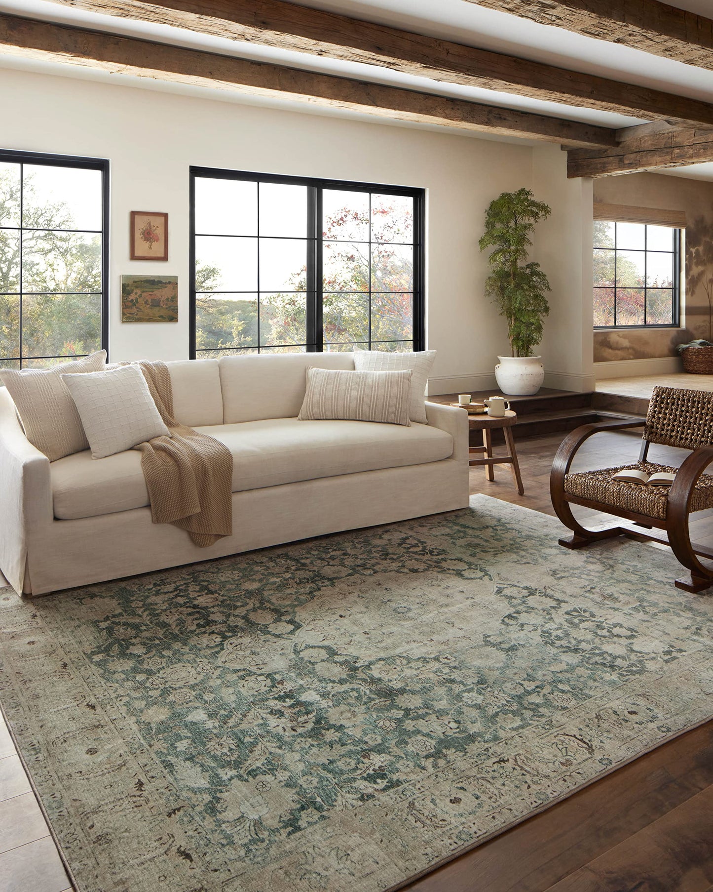Loloi Magnolia Home by Joanna Gaines Sinclair Collection SIN-05 Jade/Sand 8'-6" x 11'-6", .25" Pile Height, Machine Washable, Area Rug