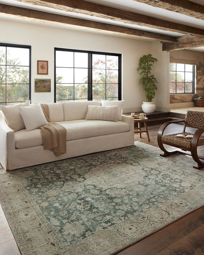 Loloi Magnolia Home by Joanna Gaines Sinclair Collection SIN-05 Jade/Sand 8'-6" x 11'-6", .25" Pile Height, Machine Washable, Area Rug