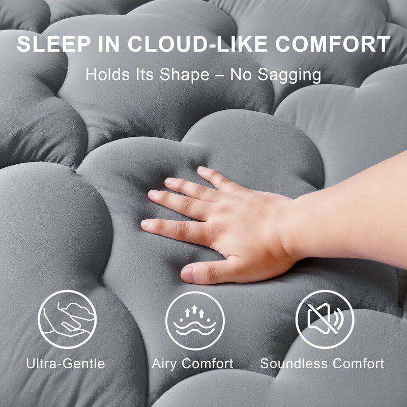 WQSPRING Mattress Pad Queen Size, Plush Pillow Top Mattress Topper & Waterproof Protector, Cooling Fitted Cover (8-21”), Noiseless, Breathable