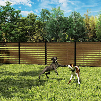 Treslam Outdoor Privacy Fence WPC, AC Unit Air Conditioner Screen 5 FT(H) x 6 FT(W) Trash Can with Aluminum Alloy Post, Decorative Fencing, Brown with 2 Post
