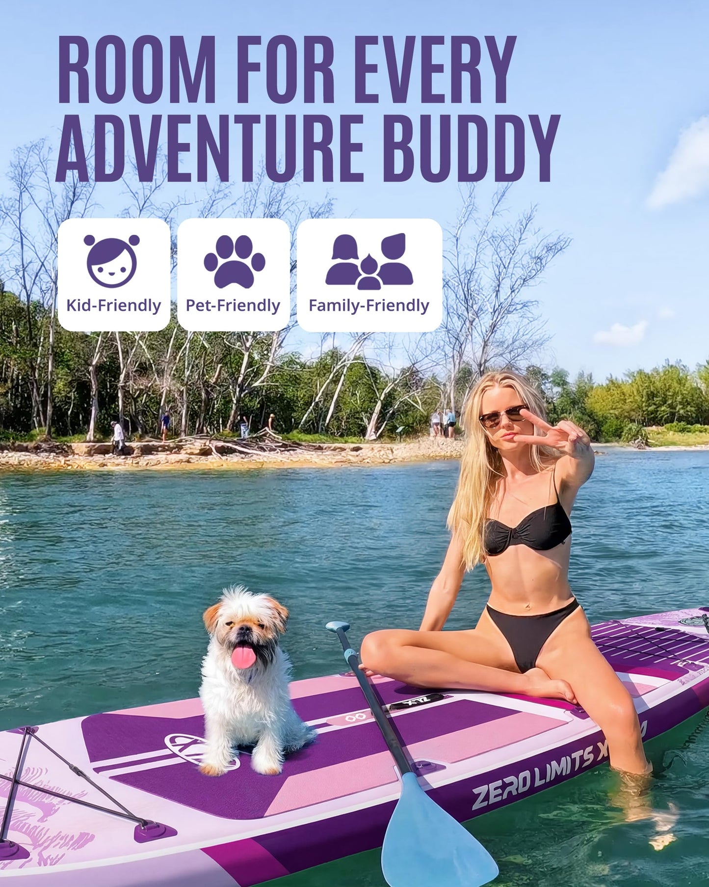 ZLX 11'6"x35" Ultra Wide Inflatable Stand Up Paddle Board | Stable Non-Slip Deck Pad, Unique Fin System, Premium SUP Accessories & Backpack - Upgraded Pump for Adults, All Skill Levels